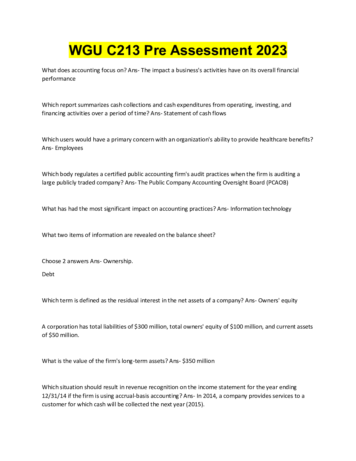 Preview image for WGU C213 Pre Assessment 2023